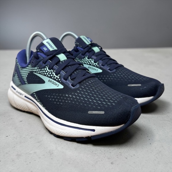 Brooks Shoes - Brooks Ghost 14 Running Shoes Womens 6.5 Navy Blue Aqua Sneakers 1203561B410